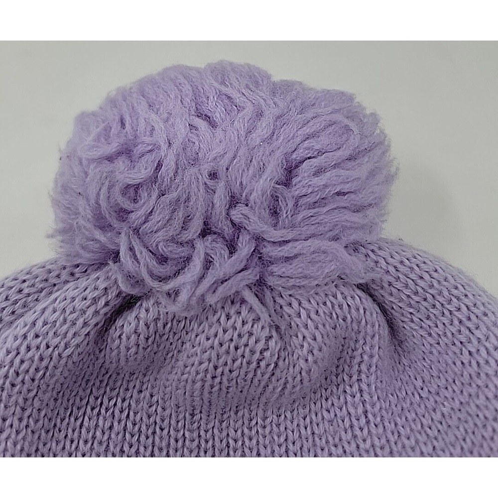 VINTAGE Meister Beanie Hat Cap One Size Knit 100% WOOL Solid Purple Pom Pom - Picture 3 of 4